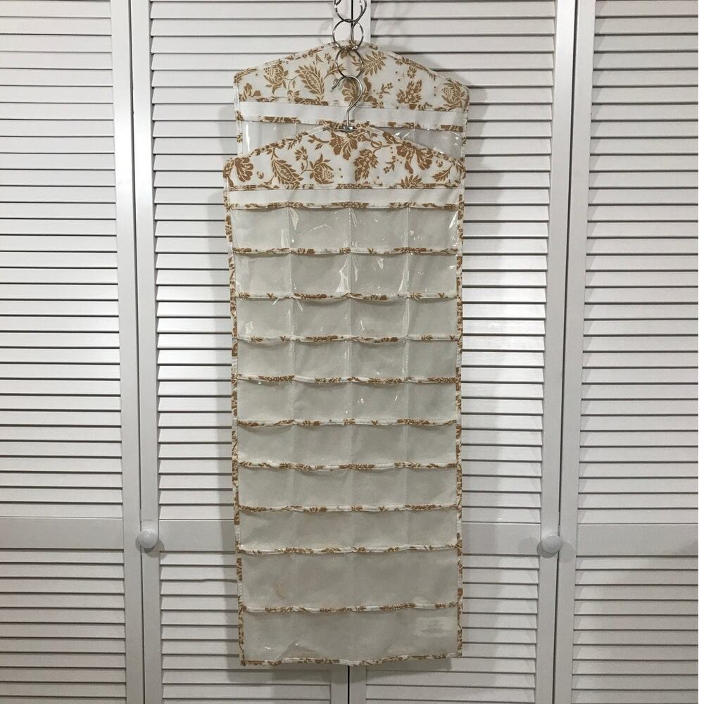 Vintage 90s Avon Tan Floral 2 Sided Hanging Pocket Jewelry Organizer Set of 2